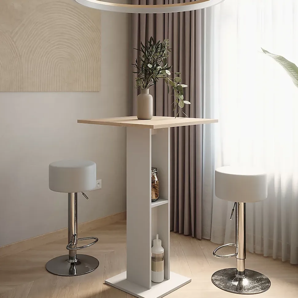 Vicco Set de table de bar Blanc/Sonoma 65x65cm avec 2 tabourets de bar