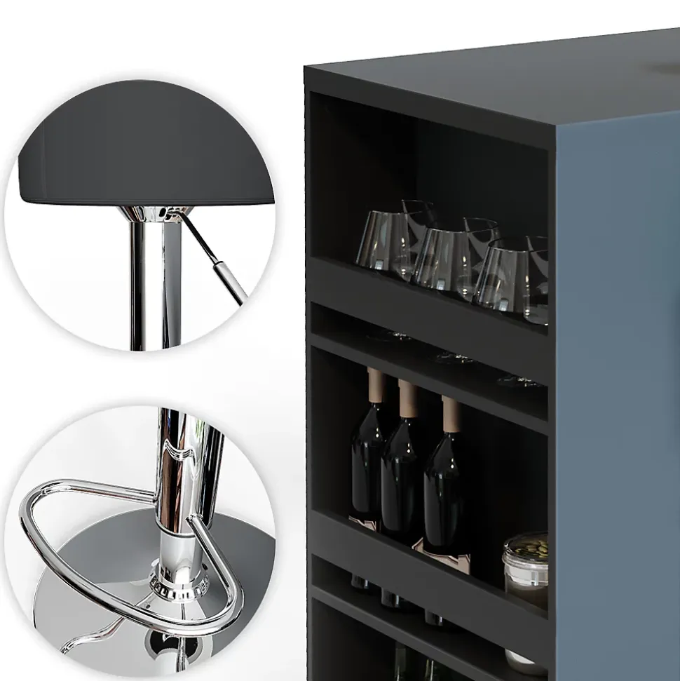 Vicco Set de table de bar Anthracite 57x117cm avec 2 tabourets de bar