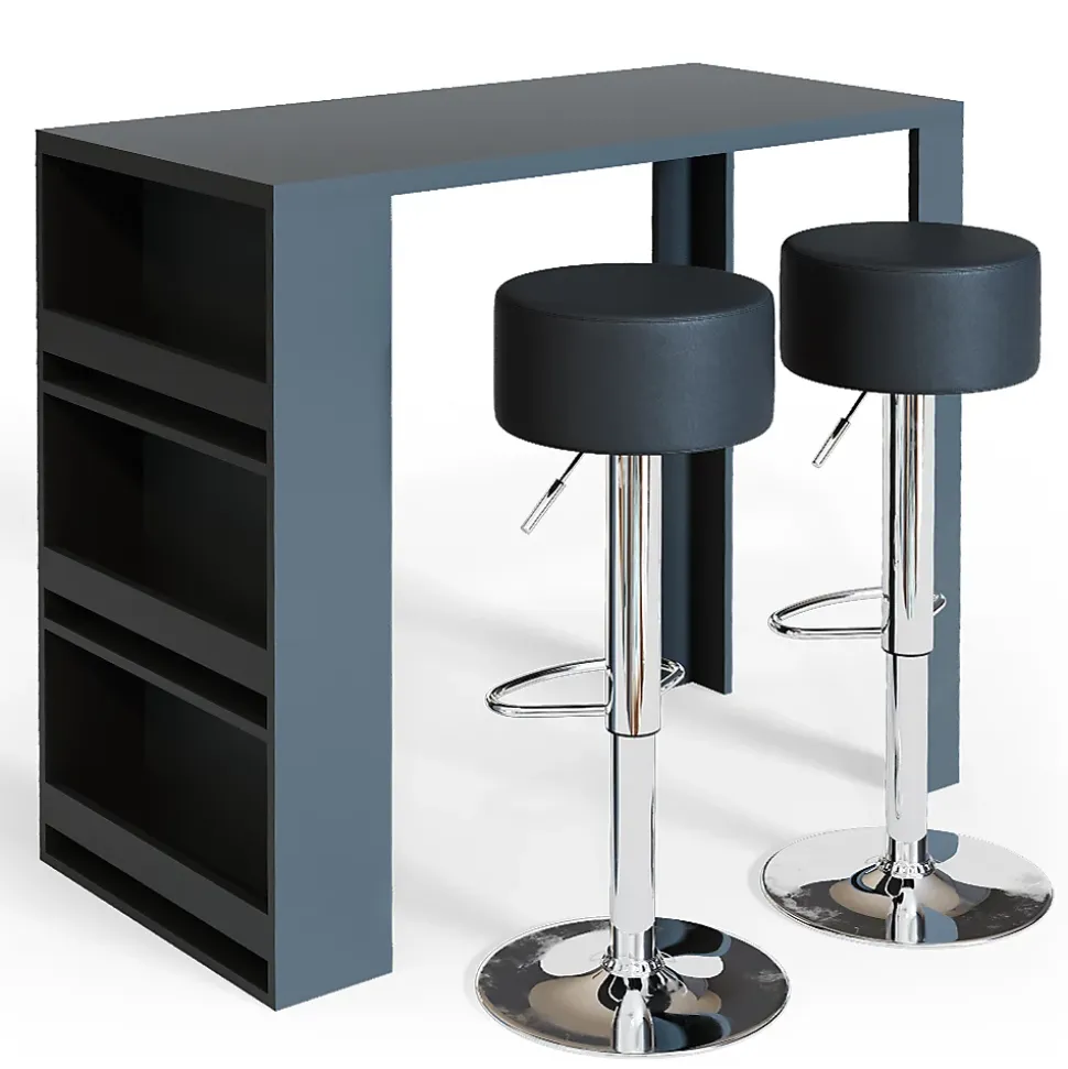 Vicco Set de table de bar Anthracite 57x117cm avec 2 tabourets de bar
