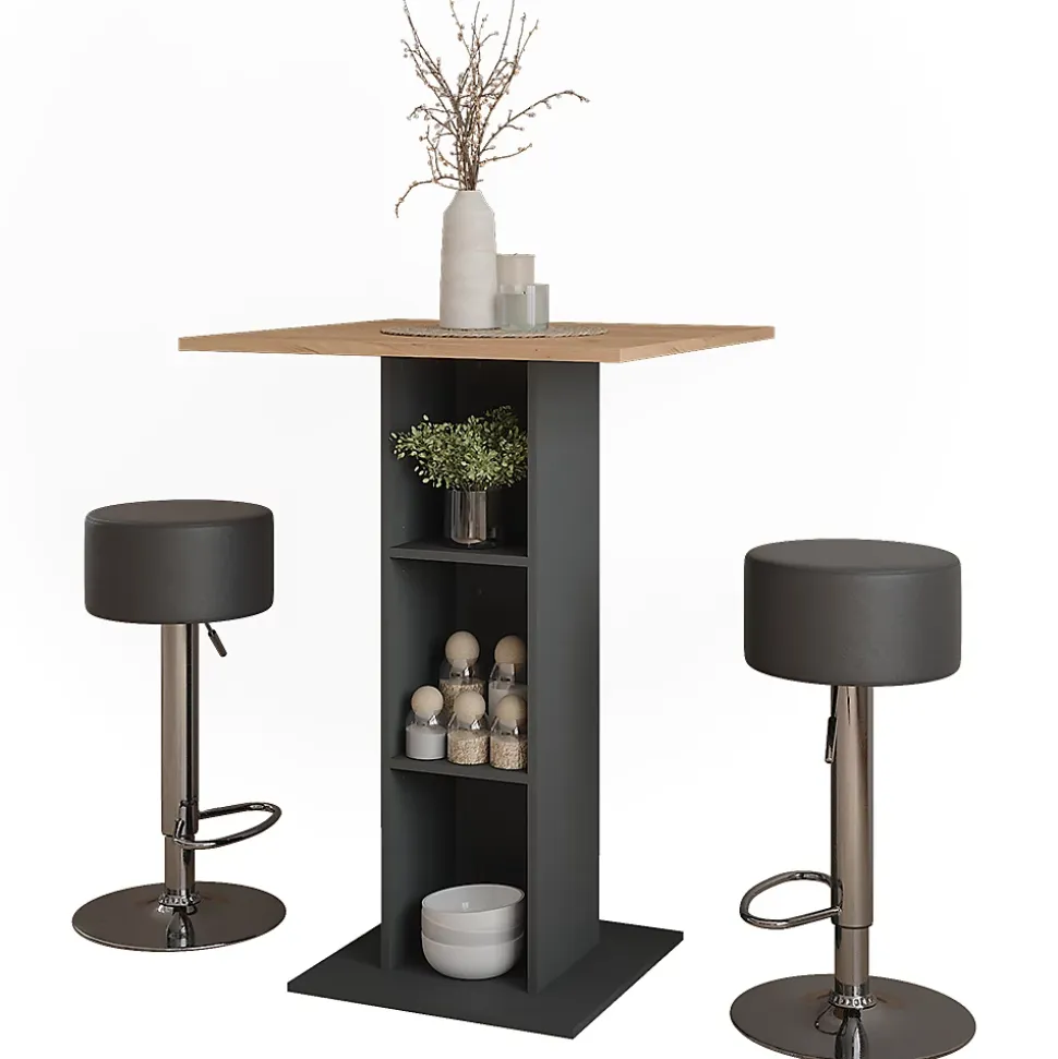 Vicco Set de table de bar Anthracite 75x75cm avec 2 tabourets de bar