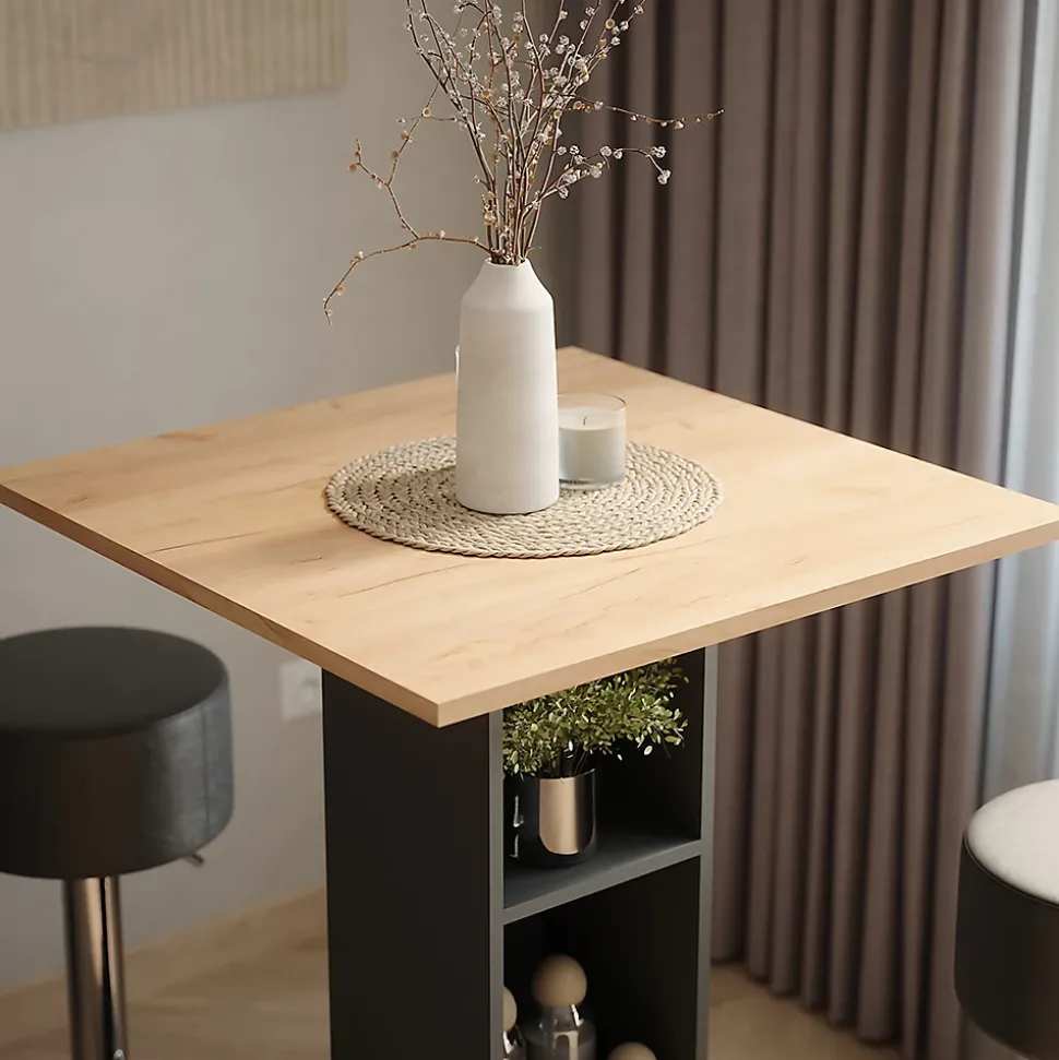 Vicco Set de table de bar Anthracite 75x75cm avec 2 tabourets de bar