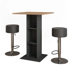 Vicco Set de table de bar Anthracite 75x75cm avec 2 tabourets de bar