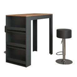 Vicco Set de table de bar Anthracite 57x117cm avec 2 tabourets de bar