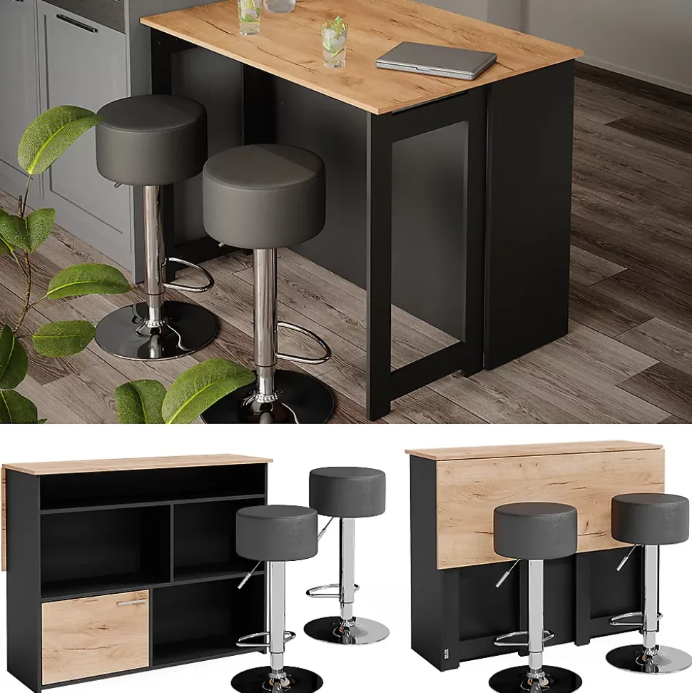Vicco Set de tables de bar Chêne doré/anthracite 116x37cm avec 2 tabourets de bar