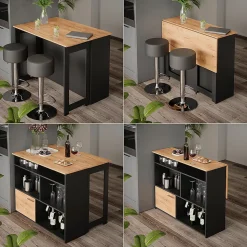 Vicco Set de tables de bar Chêne doré/anthracite 116x37cm avec 2 tabourets de bar