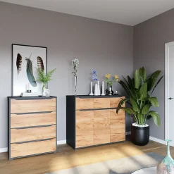 Vicco Sideboard Chêne de force doré 48x101.6cm avec tiroirs