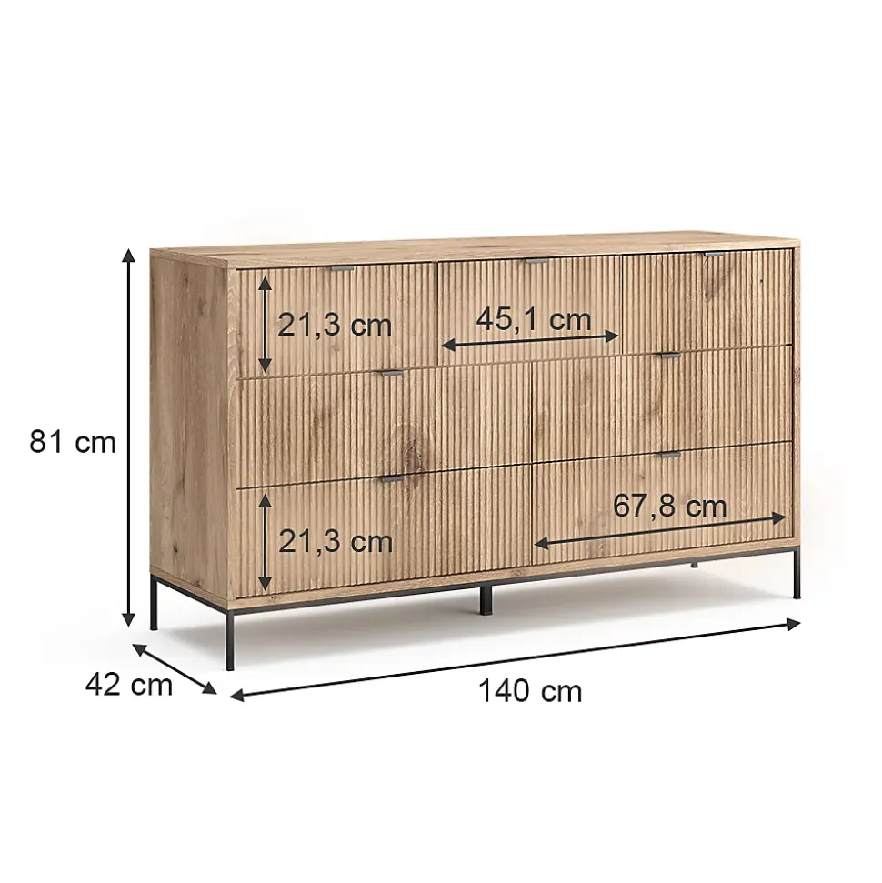 Vicco Sideboard Chêne Viking 42x81cm avec 7 tiroirs