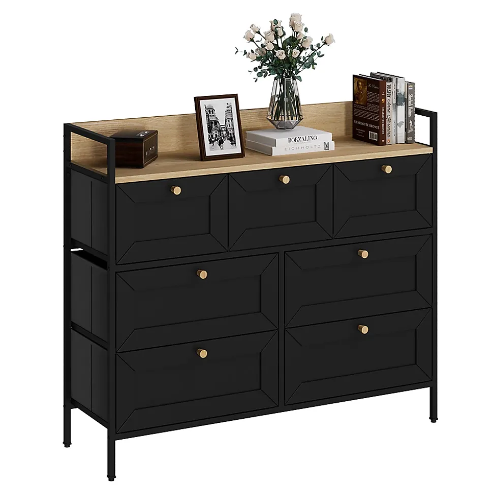 Vicco Table dappoint Noir 98x85cm avec 7 tiroirs