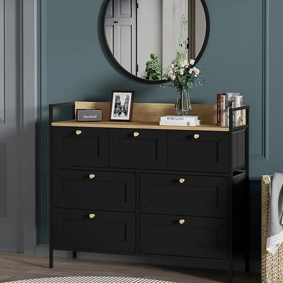 Vicco Table dappoint Noir 98x85cm avec 7 tiroirs
