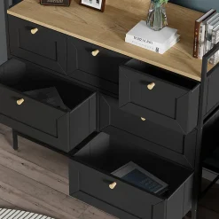 Vicco Table dappoint Noir 98x85cm avec 7 tiroirs