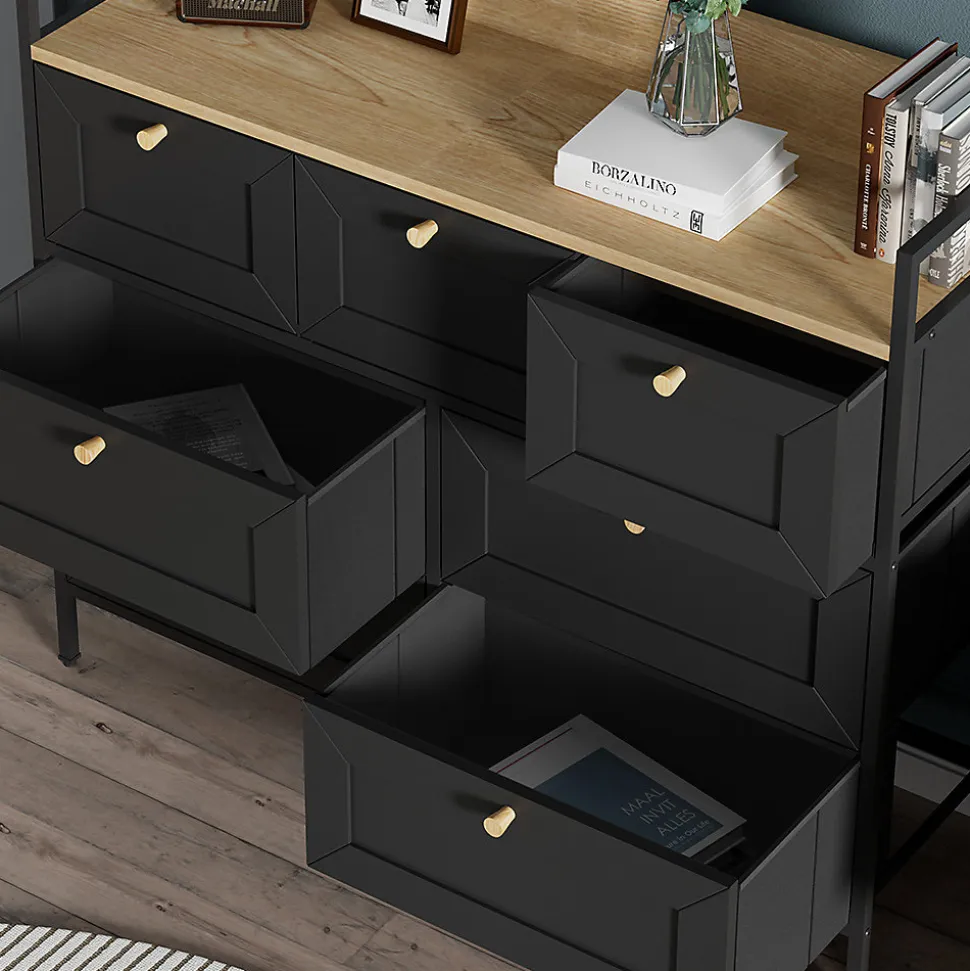Vicco Table dappoint Noir 98x85cm avec 7 tiroirs