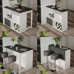 Vicco Table de bar Anthracite/blanc 116x37cm 4x compartiments ouverts et 1x porte
