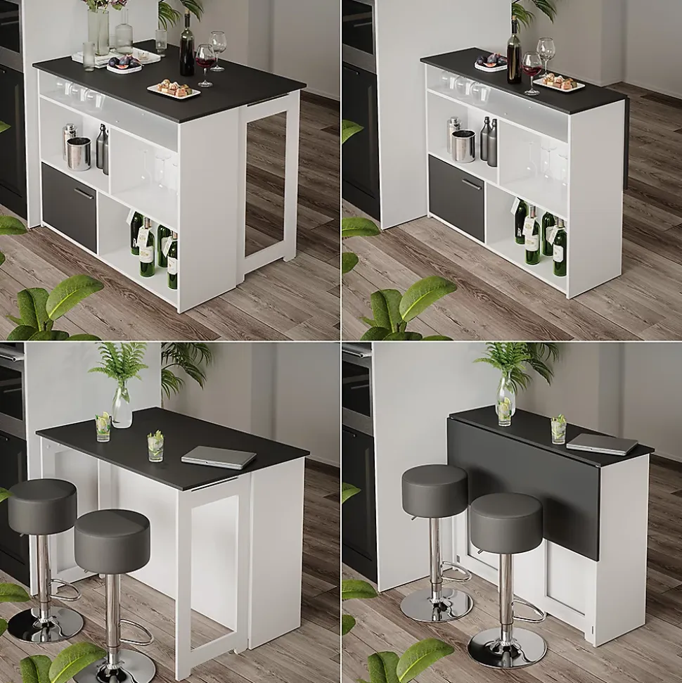Vicco Table de bar Anthracite/blanc 116x37cm 4x compartiments ouverts et 1x porte