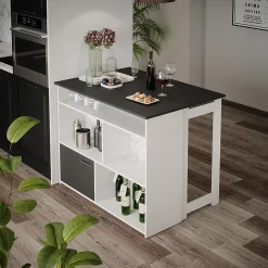 Vicco Table de bar Anthracite/blanc 116x37cm 4x compartiments ouverts et 1x porte