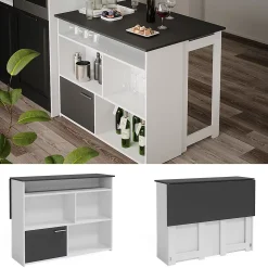 Vicco Table de bar Anthracite/blanc 116x37cm 4x compartiments ouverts et 1x porte