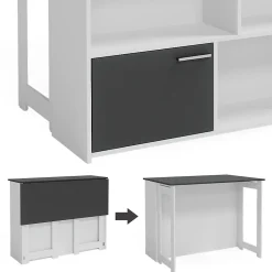 Vicco Table de bar Anthracite/blanc 116x37cm 4x compartiments ouverts et 1x porte