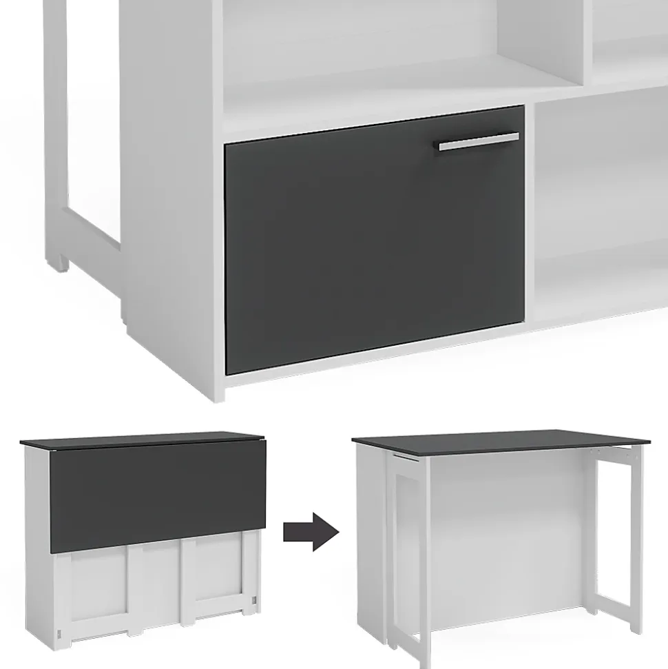 Vicco Table de bar Anthracite/blanc 116x37cm 4x compartiments ouverts et 1x porte