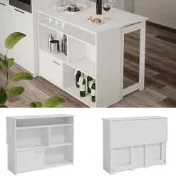 Vicco Table de bar Blanc 116x37cm 4x compartiments ouverts et 1x porte
