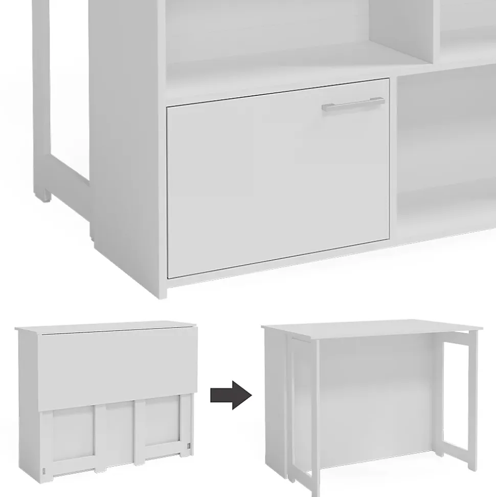 Vicco Table de bar Blanc 116x37cm 4x compartiments ouverts et 1x porte