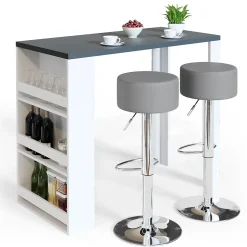 Vicco Table de bar Blanc 57x117cm avec 3 compartiments