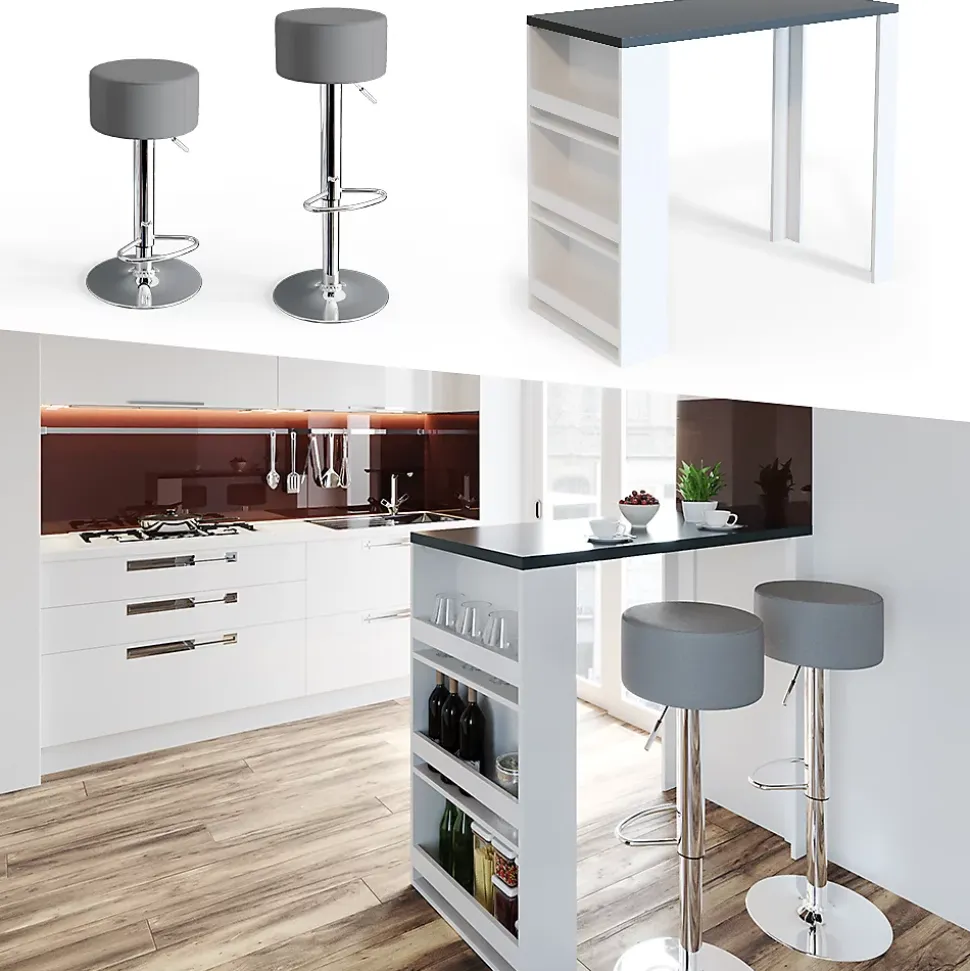 Vicco Table de bar Blanc 57x117cm avec 3 compartiments