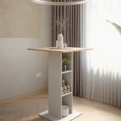 Vicco Table de bar Blanc/Sonoma 75x75cm