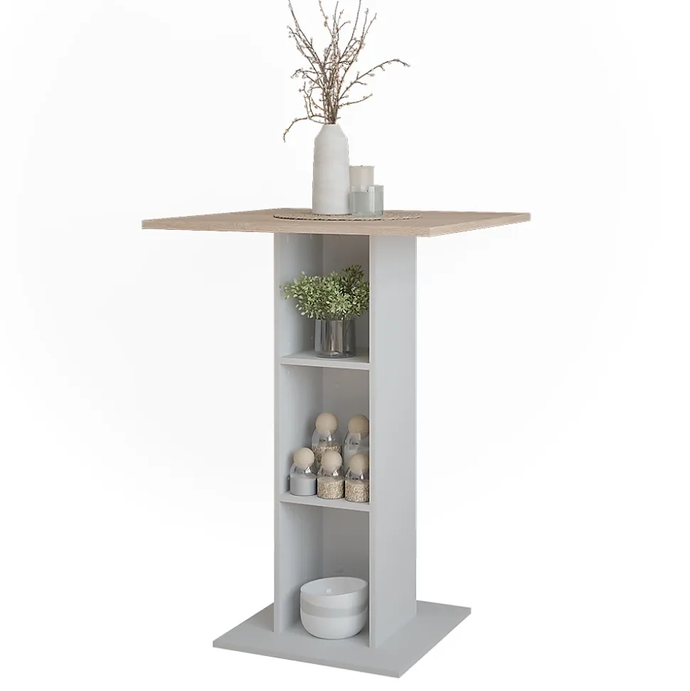 Vicco Table de bar Blanc/Sonoma 75x75cm