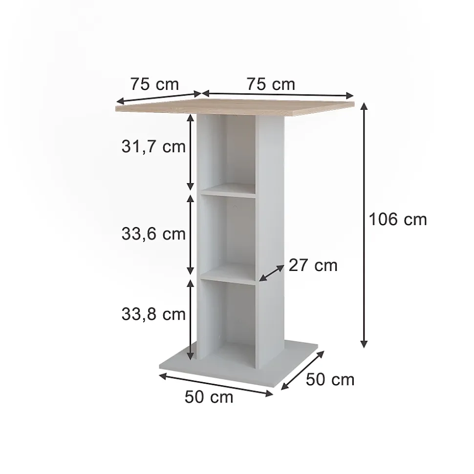 Vicco Table de bar Blanc/Sonoma 75x75cm