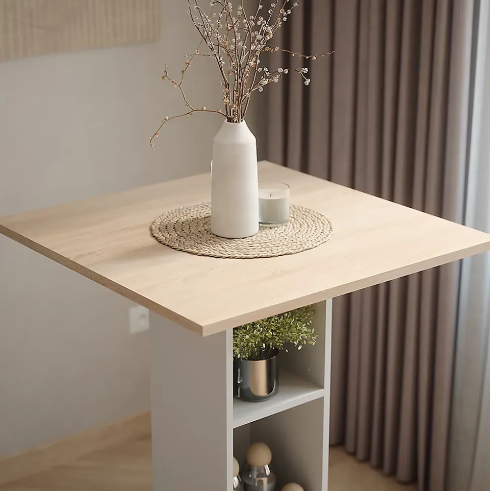 Vicco Table de bar Blanc/Sonoma 75x75cm