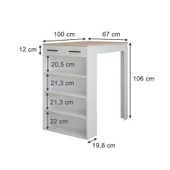 Vicco Table de bar Blanc/Sonoma 67x100cm Table de bar