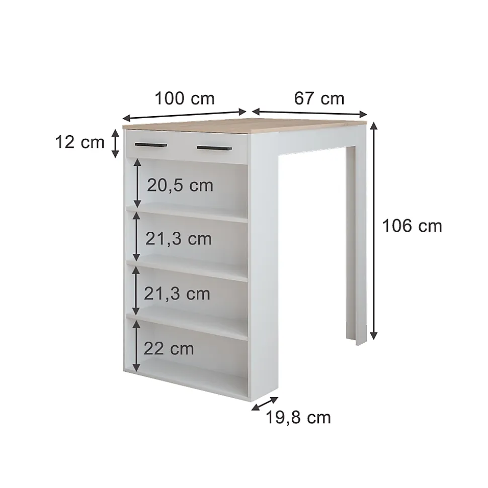 Vicco Table de bar Blanc/Sonoma 67x100cm Table de bar