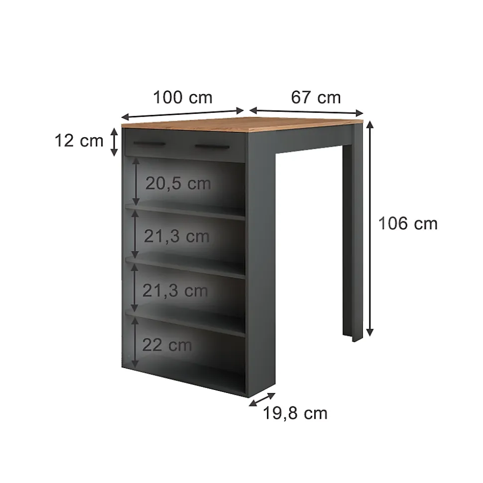 Vicco Table de bar Chêne doré/anthracite 67x100cm