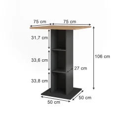 Vicco Table de bar Chêne doré/anthracite 75x75cm
