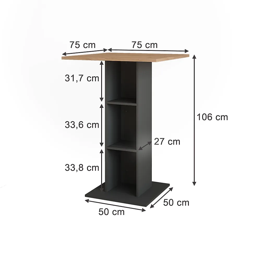 Vicco Table de bar Chêne doré/anthracite 75x75cm
