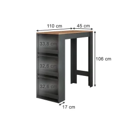 Vicco Table de bar Chêne doré/anthracite 45x110cm