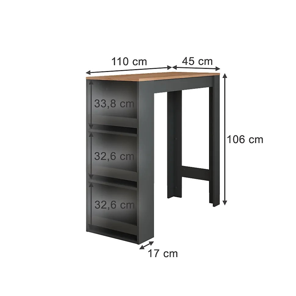 Vicco Table de bar Chêne doré/anthracite 45x110cm