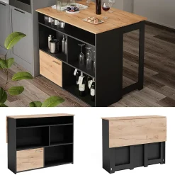 Vicco Table de bar Chêne de force doré 116x37cm 4x compartiments ouverts et 1x porte