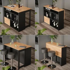 Vicco Table de bar Chêne de force doré 116x37cm 4x compartiments ouverts et 1x porte