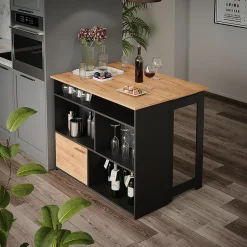 Vicco Table de bar Chêne de force doré 116x37cm 4x compartiments ouverts et 1x porte