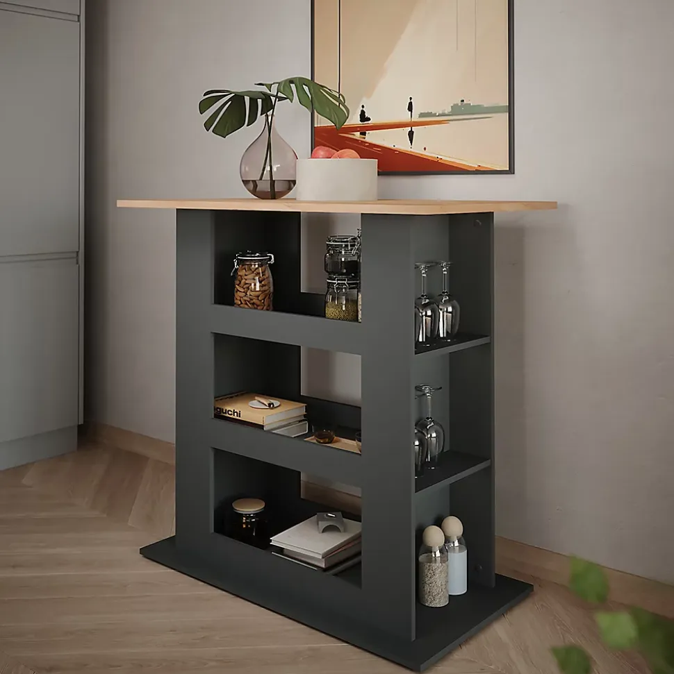 Vicco Table de bar Chêne doré/anthracite 110x65cm