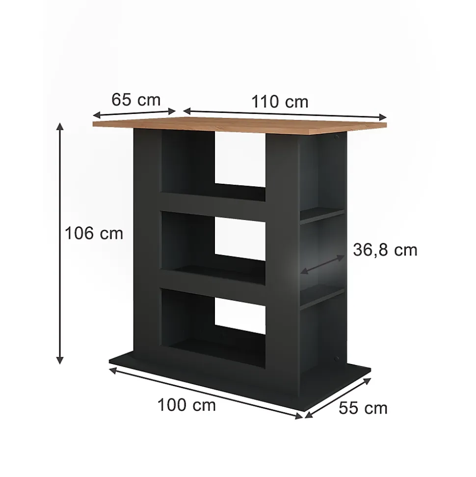 Vicco Table de bar Chêne doré/anthracite 110x65cm