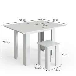 Vicco Table de salle à manger avec chaise Blanc 90x60cm