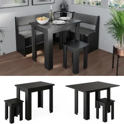 Vicco Table et tabouret Noir 90x60cm