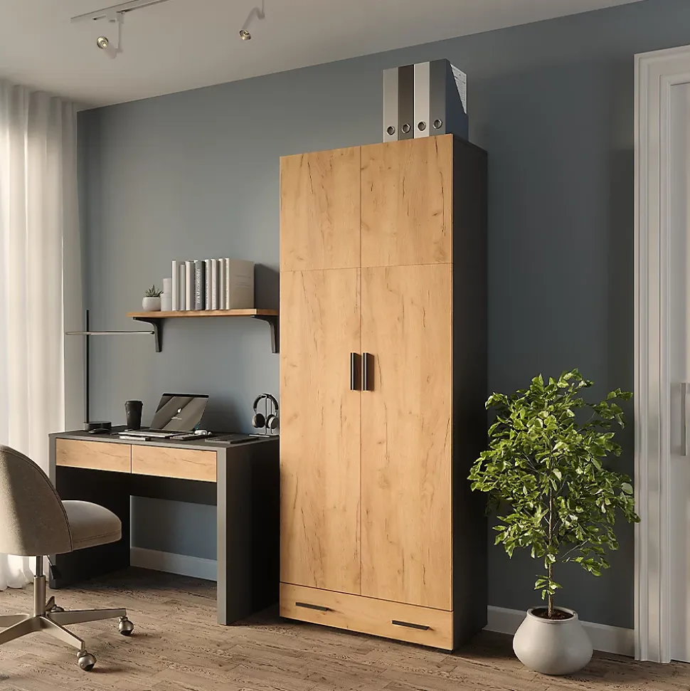Vicco Étagère à dossiers Anthracite/chêne doré 80x201.2cm avec module de tiroir