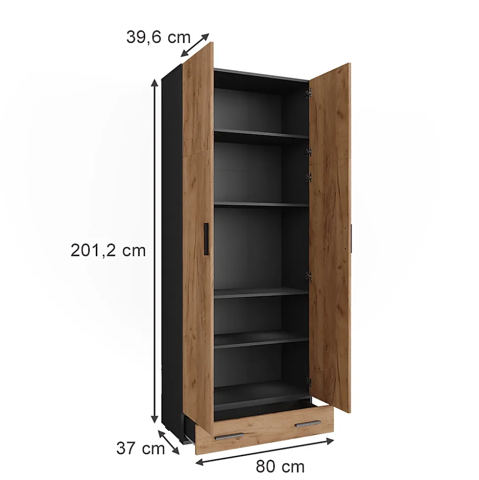 Vicco Étagère à dossiers Anthracite/chêne doré 80x201.2cm avec module de tiroir