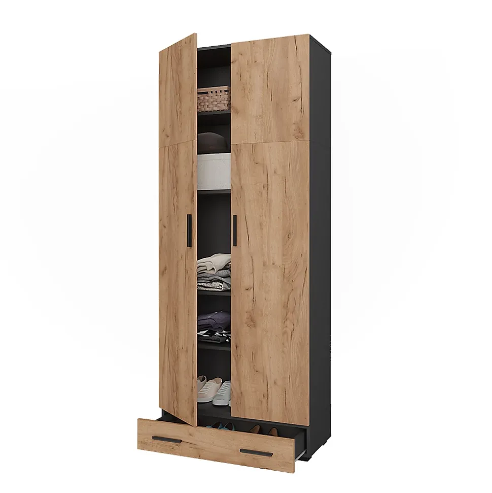 Vicco Étagère à dossiers Anthracite/chêne doré 80x201.2cm avec module de tiroir