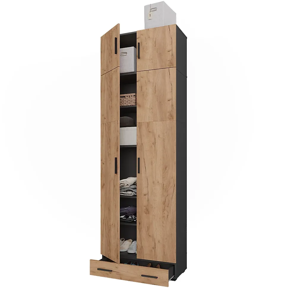 Vicco Étagère à dossiers Anthracite/chêne doré 80x241.2cm avec dessus darmoire et module de tiroirs