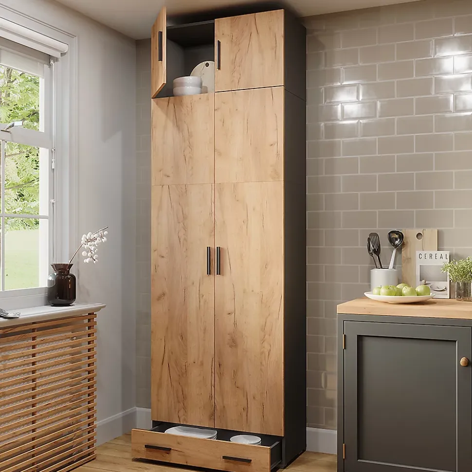 Vicco Étagère à dossiers Anthracite/chêne doré 80x241.2cm avec dessus darmoire et module de tiroirs