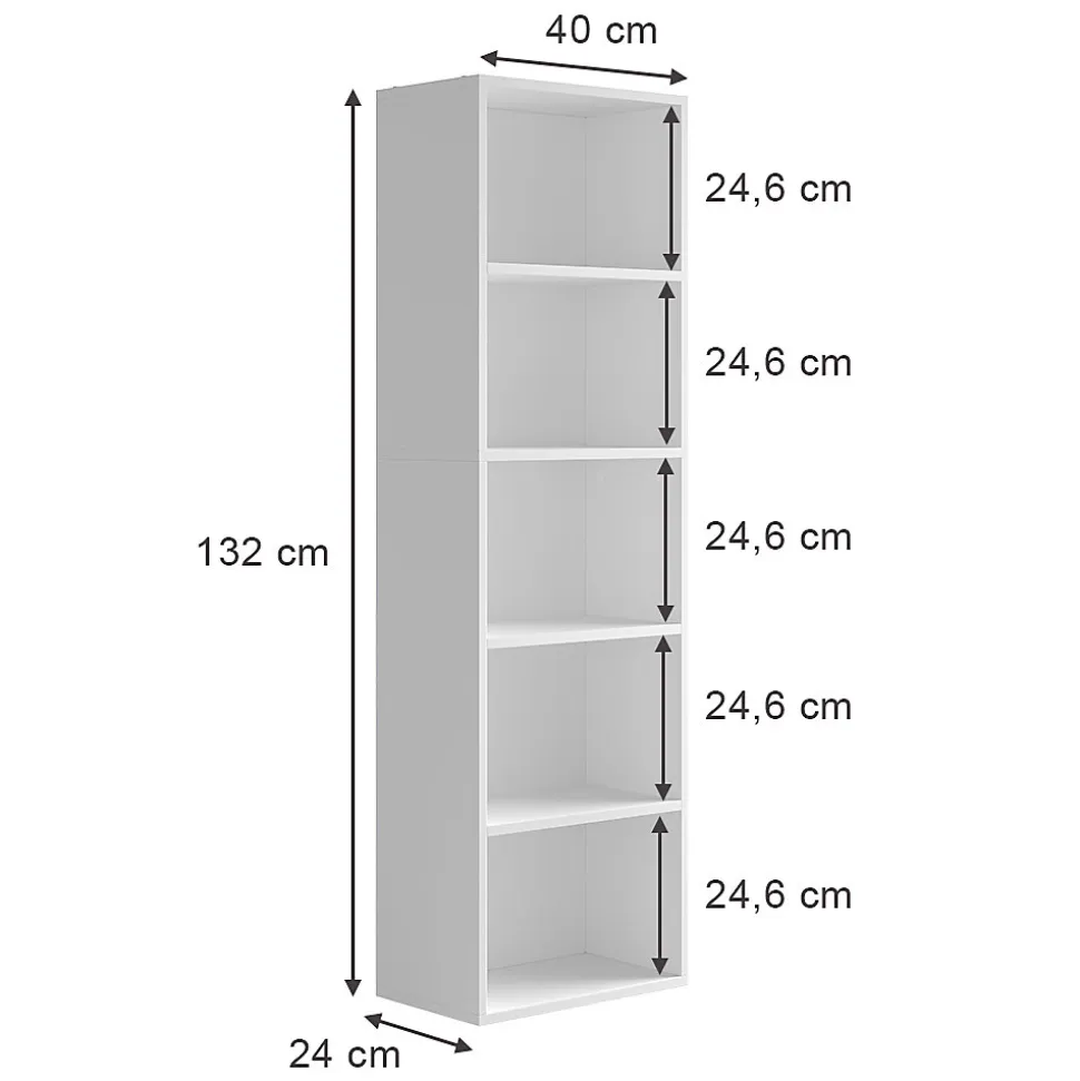 Vicco Étagère à livres Blanc 40x132cm avec 5 compartiments