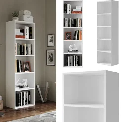 Vicco Étagère à livres Blanc 40x132cm avec 5 compartiments